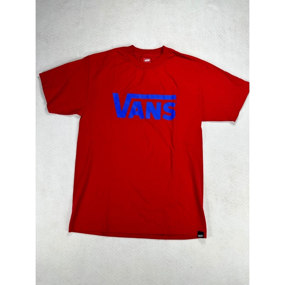Vans Mens Medium M Graphic T-Shirt Red Blue Logo Short Sleeve Crew Neck NWOT